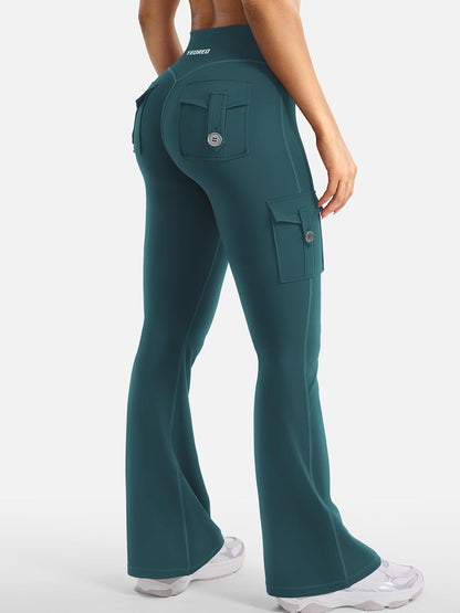 CoreFlex Women Workout Flare Leggings with Pockets Hidden Scrunch High Waisted Cargo Gym Yoga No Front Seam Leggings