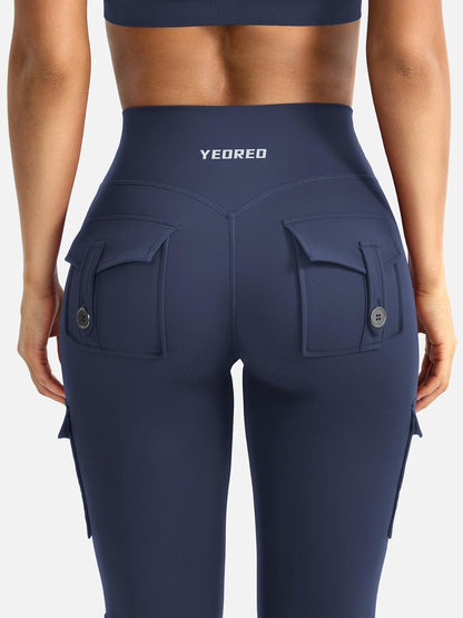 CoreFlex Women Workout Flare Leggings with Pockets Hidden Scrunch High Waisted Cargo Gym Yoga No Front Seam Leggings
