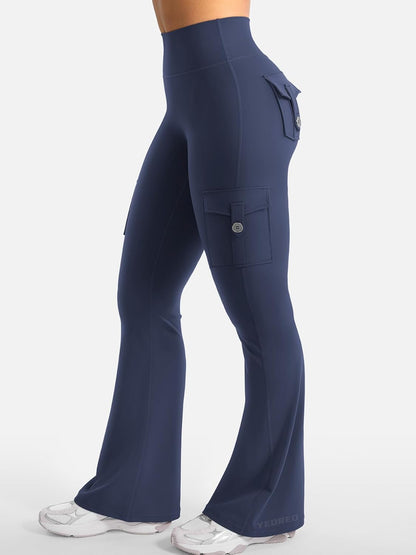 CoreFlex Women Workout Flare Leggings with Pockets Hidden Scrunch High Waisted Cargo Gym Yoga No Front Seam Leggings