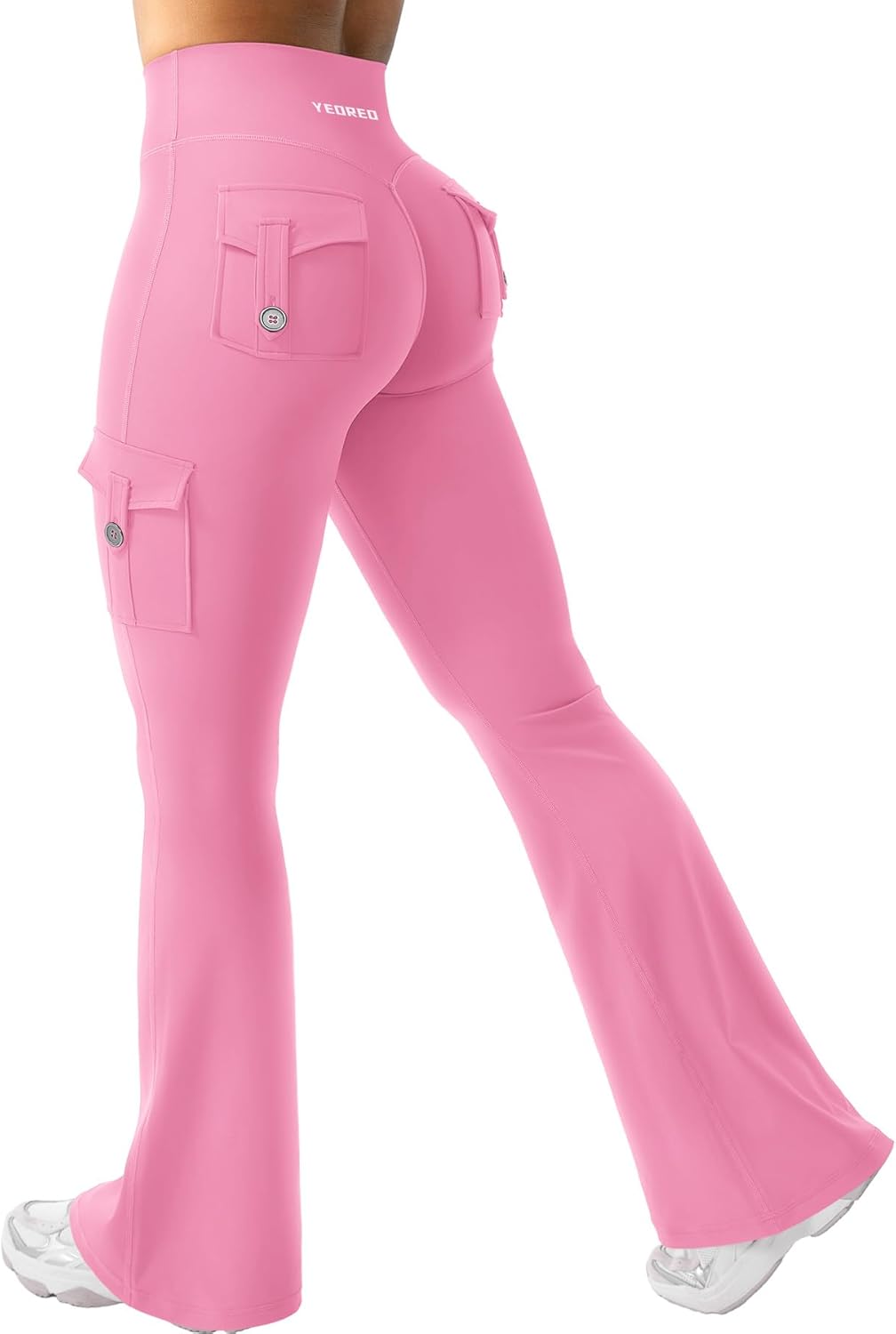 CoreFlex Women Workout Flare Leggings with Pockets Hidden Scrunch High Waisted Cargo Gym Yoga No Front Seam Leggings