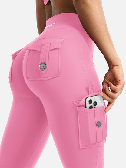 CoreFlex Women Workout Flare Leggings with Pockets Hidden Scrunch High Waisted Cargo Gym Yoga No Front Seam Leggings