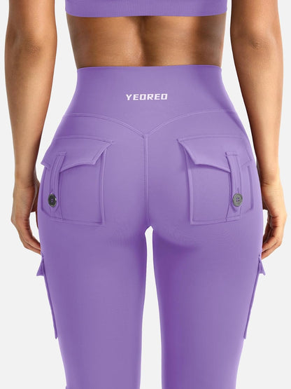CoreFlex Women Workout Flare Leggings with Pockets Hidden Scrunch High Waisted Cargo Gym Yoga No Front Seam Leggings