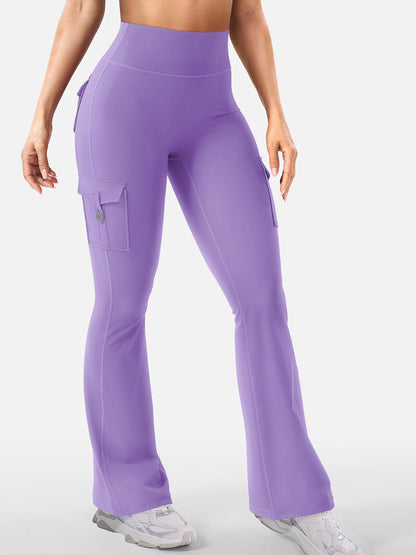 CoreFlex Women Workout Flare Leggings with Pockets Hidden Scrunch High Waisted Cargo Gym Yoga No Front Seam Leggings