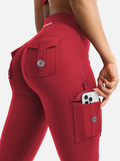 CoreFlex Women Workout Flare Leggings with Pockets Hidden Scrunch High Waisted Cargo Gym Yoga No Front Seam Leggings
