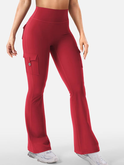 CoreFlex Women Workout Flare Leggings with Pockets Hidden Scrunch High Waisted Cargo Gym Yoga No Front Seam Leggings
