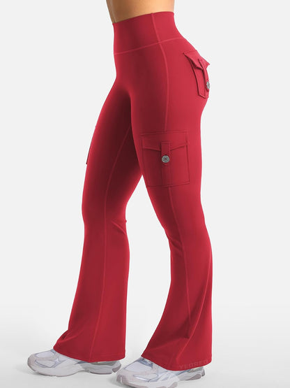 CoreFlex Women Workout Flare Leggings with Pockets Hidden Scrunch High Waisted Cargo Gym Yoga No Front Seam Leggings
