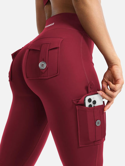 CoreFlex Women Workout Flare Leggings with Pockets Hidden Scrunch High Waisted Cargo Gym Yoga No Front Seam Leggings