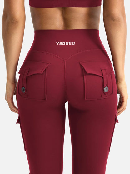 CoreFlex Women Workout Flare Leggings with Pockets Hidden Scrunch High Waisted Cargo Gym Yoga No Front Seam Leggings