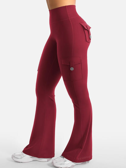 CoreFlex Women Workout Flare Leggings with Pockets Hidden Scrunch High Waisted Cargo Gym Yoga No Front Seam Leggings