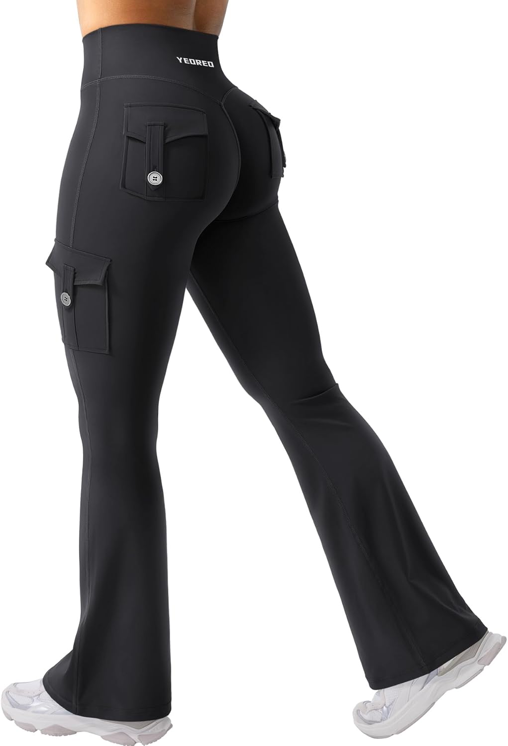 CoreFlex Women Workout Flare Leggings with Pockets Hidden Scrunch High Waisted Cargo Gym Yoga No Front Seam Leggings
