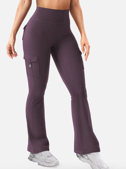 CoreFlex Women Workout Flare Leggings with Pockets Hidden Scrunch High Waisted Cargo Gym Yoga No Front Seam Leggings