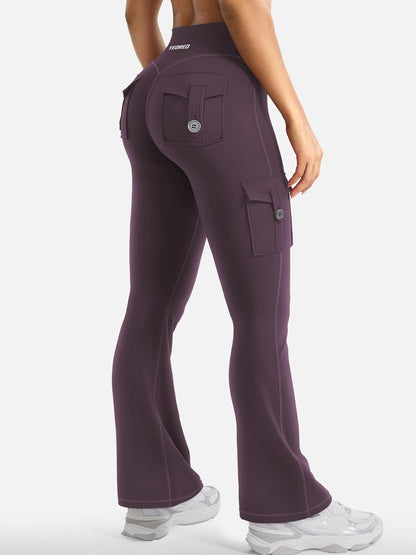 CoreFlex Women Workout Flare Leggings with Pockets Hidden Scrunch High Waisted Cargo Gym Yoga No Front Seam Leggings