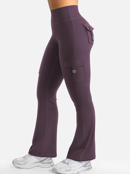CoreFlex Women Workout Flare Leggings with Pockets Hidden Scrunch High Waisted Cargo Gym Yoga No Front Seam Leggings