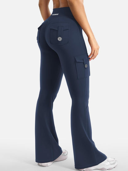 CoreFlex Women Workout Flare Leggings with Pockets Hidden Scrunch High Waisted Cargo Gym Yoga No Front Seam Leggings