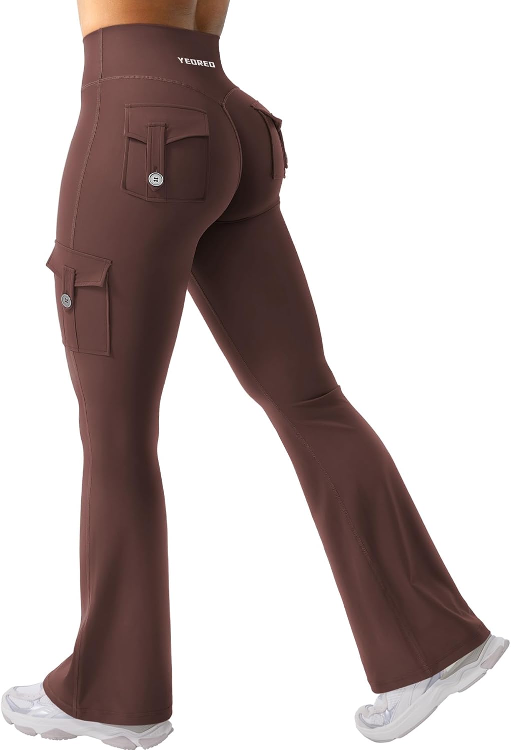 CoreFlex Women Workout Flare Leggings with Pockets Hidden Scrunch High Waisted Cargo Gym Yoga No Front Seam Leggings
