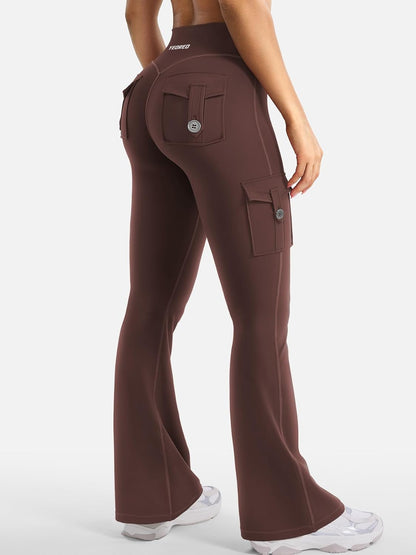 CoreFlex Women Workout Flare Leggings with Pockets Hidden Scrunch High Waisted Cargo Gym Yoga No Front Seam Leggings