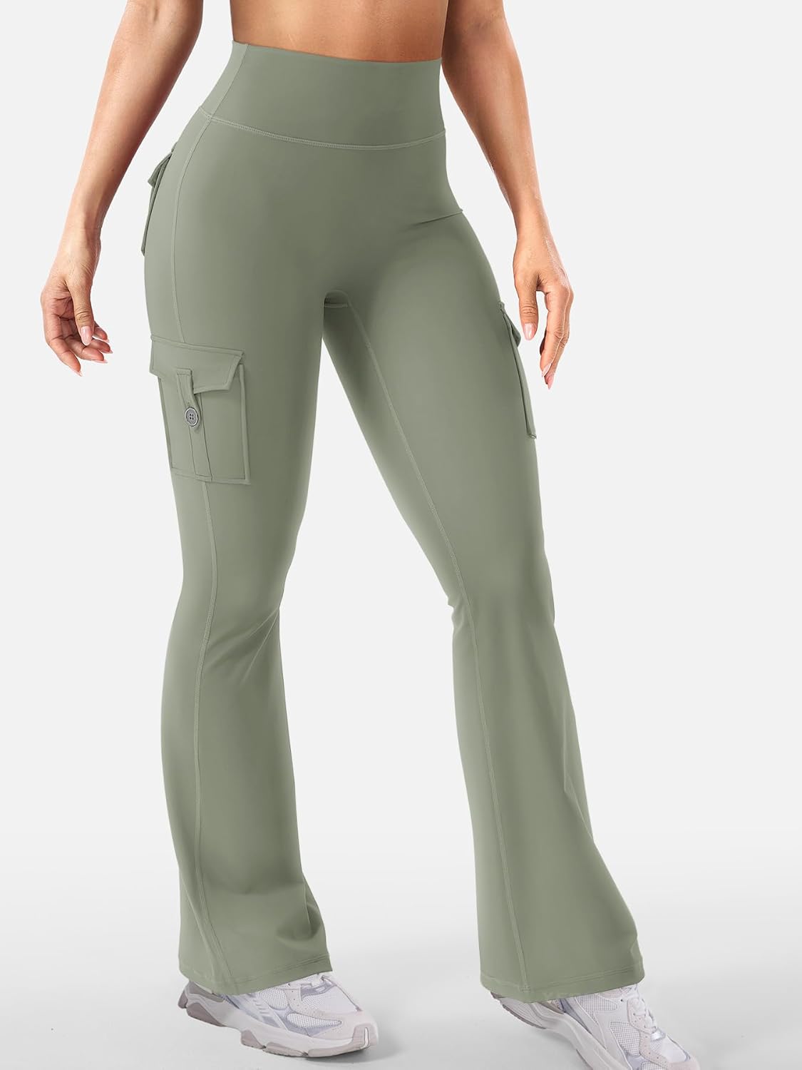 CoreFlex Women Workout Flare Leggings with Pockets Hidden Scrunch High Waisted Cargo Gym Yoga No Front Seam Leggings