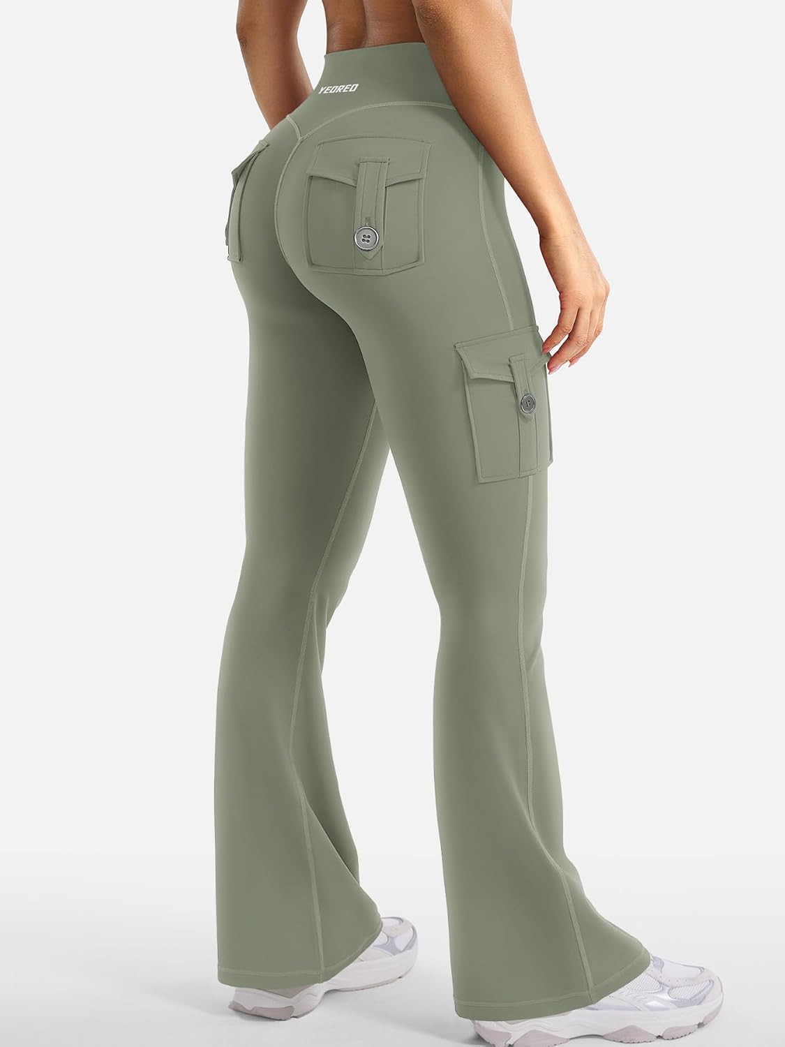 CoreFlex Women Workout Flare Leggings with Pockets Hidden Scrunch High Waisted Cargo Gym Yoga No Front Seam Leggings