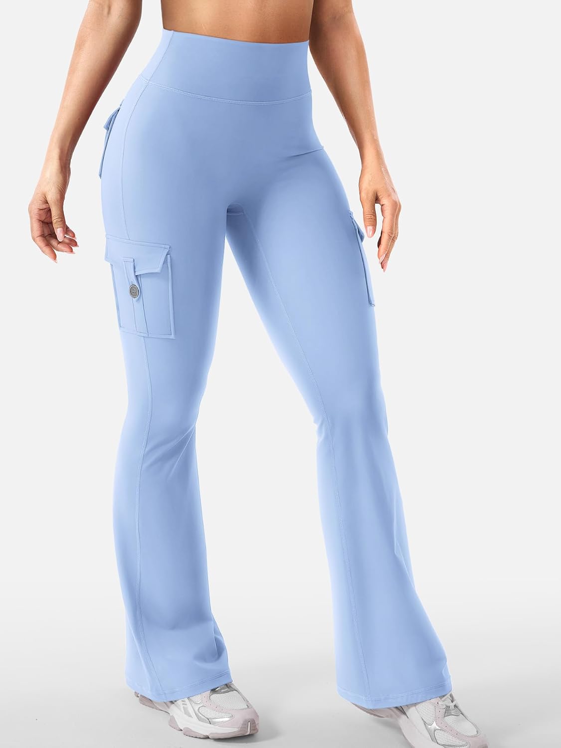 CoreFlex Women Workout Flare Leggings with Pockets Hidden Scrunch High Waisted Cargo Gym Yoga No Front Seam Leggings