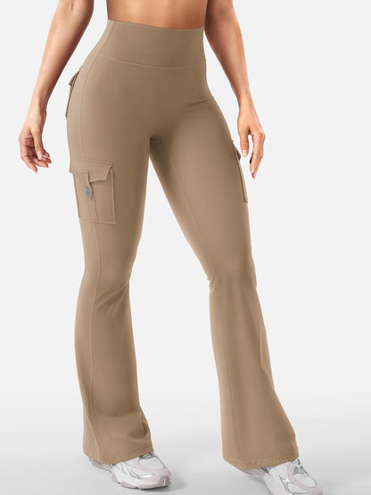 CoreFlex Women Workout Flare Leggings with Pockets Hidden Scrunch High Waisted Cargo Gym Yoga No Front Seam Leggings