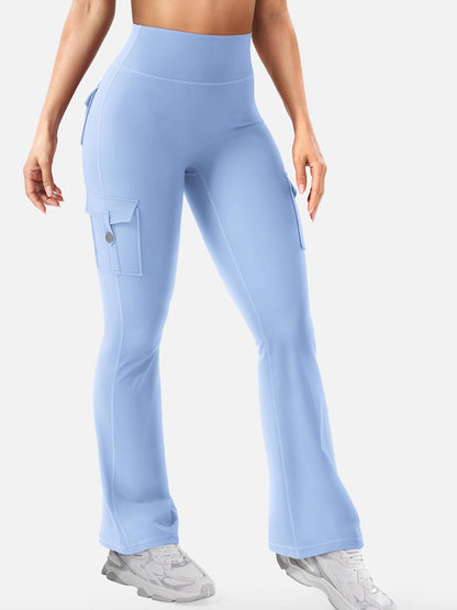 CoreFlex Women Workout Flare Leggings with Pockets Hidden Scrunch High Waisted Cargo Gym Yoga No Front Seam Leggings