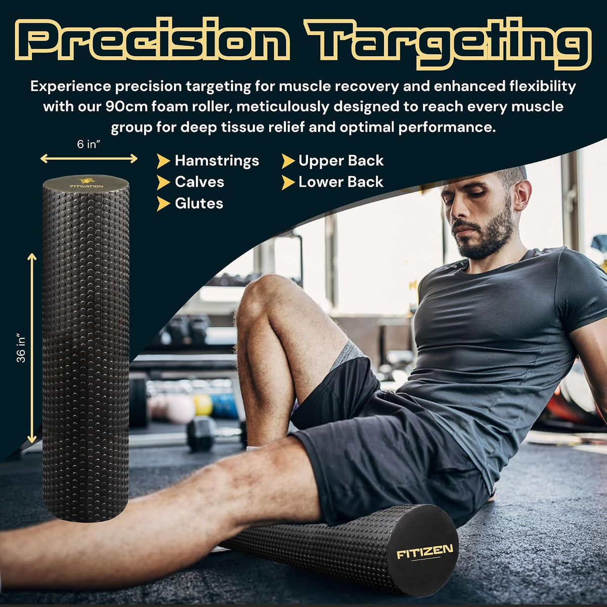 Fitizen Foam Roller – Muscle Massage Rehab Stiff Back Pain Physical Therapy Deep Tissue Firm Exercise Equipment Home Gym Stress Yoga Pilates for The Fit Citizen