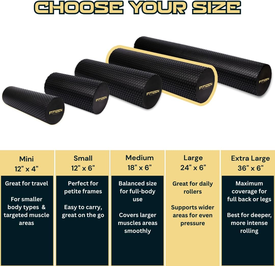 Fitizen Foam Roller – Muscle Massage Rehab Stiff Back Pain Physical Therapy Deep Tissue Firm Exercise Equipment Home Gym Stress Yoga Pilates for The Fit Citizen