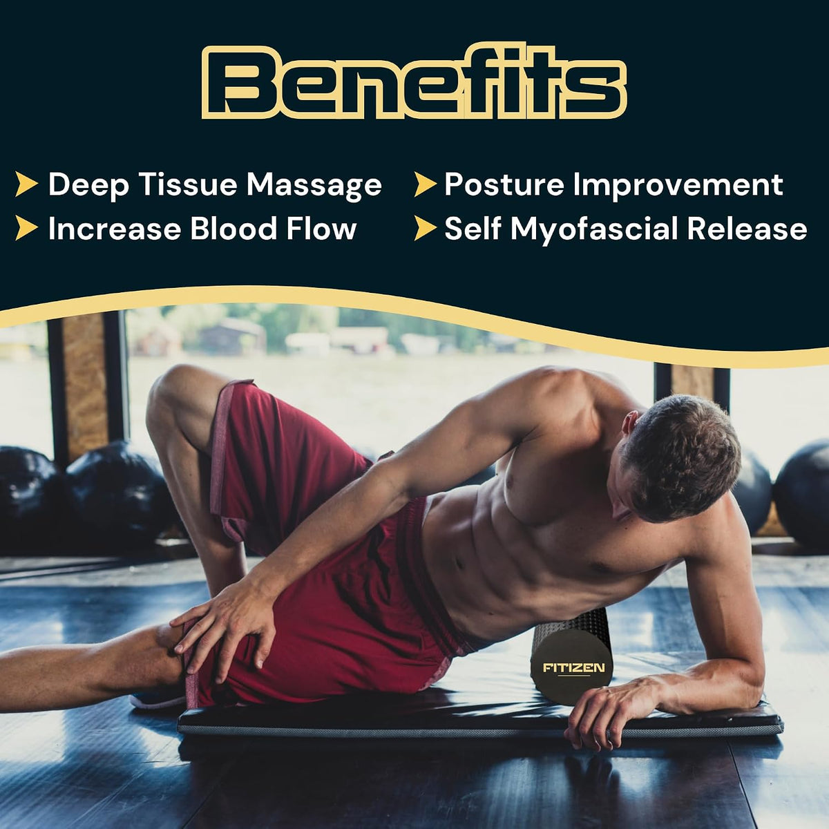Fitizen Foam Roller – Muscle Massage Rehab Stiff Back Pain Physical Therapy Deep Tissue Firm Exercise Equipment Home Gym Stress Yoga Pilates for The Fit Citizen