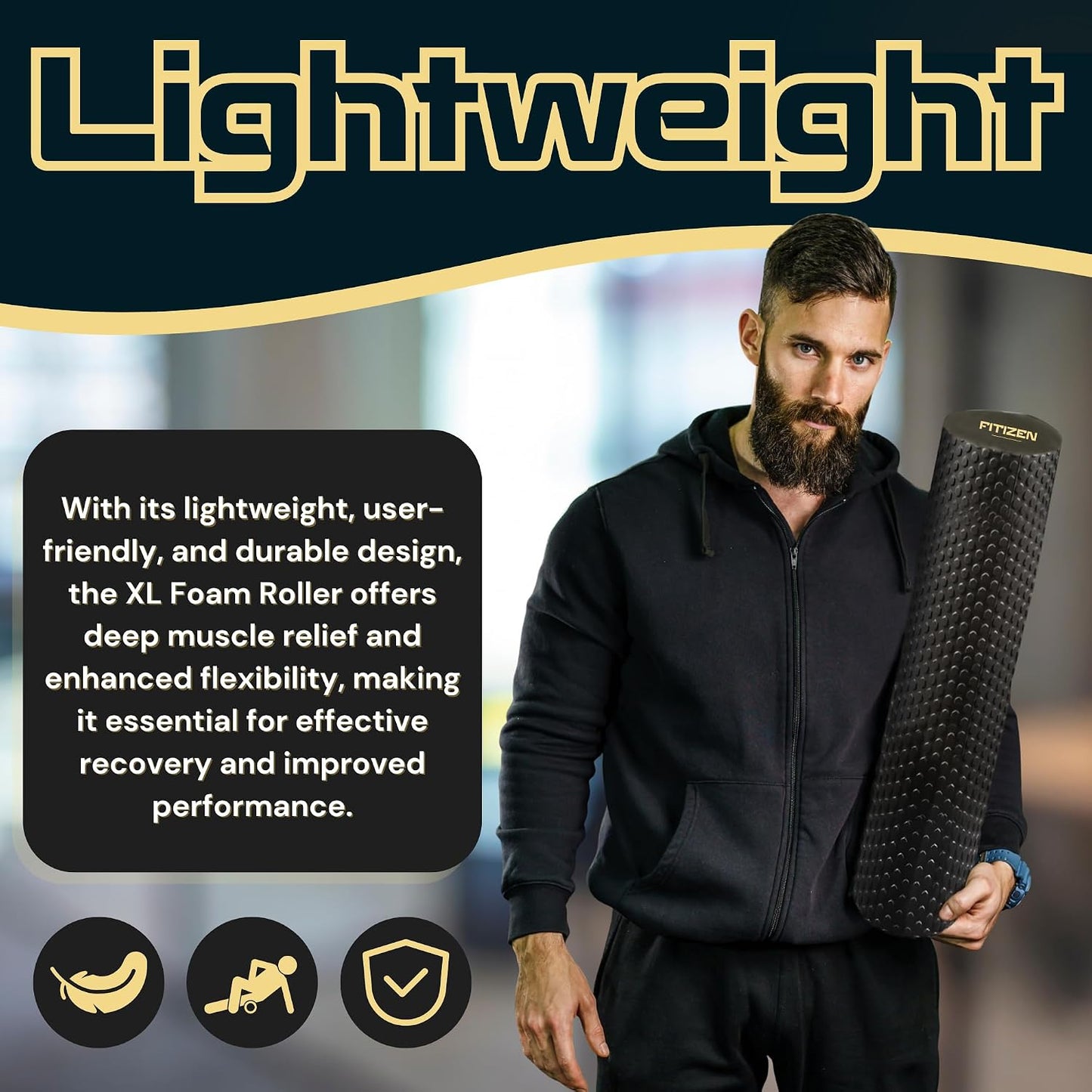 Fitizen Foam Roller – Muscle Massage Rehab Stiff Back Pain Physical Therapy Deep Tissue Firm Exercise Equipment Home Gym Stress Yoga Pilates for The Fit Citizen