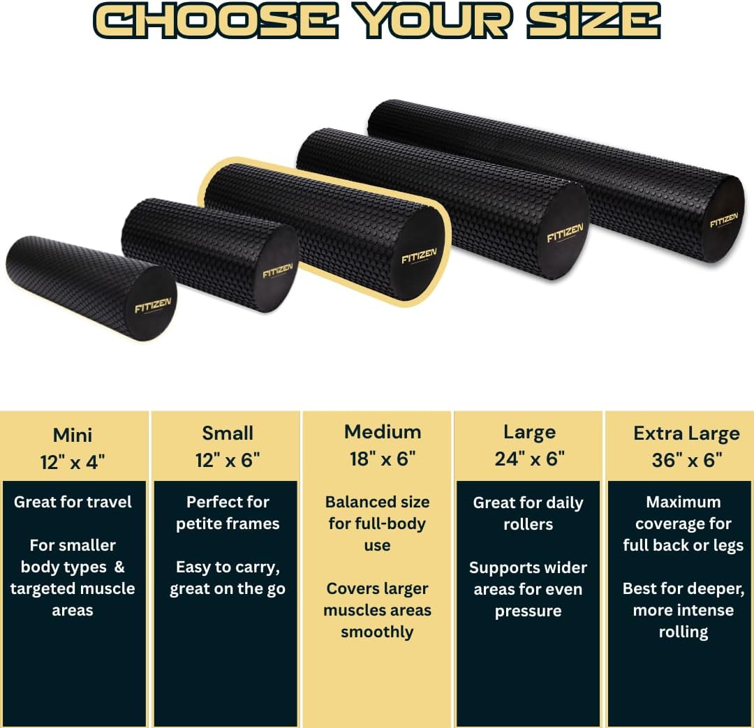 Fitizen Foam Roller – Muscle Massage Rehab Stiff Back Pain Physical Therapy Deep Tissue Firm Exercise Equipment Home Gym Stress Yoga Pilates for The Fit Citizen