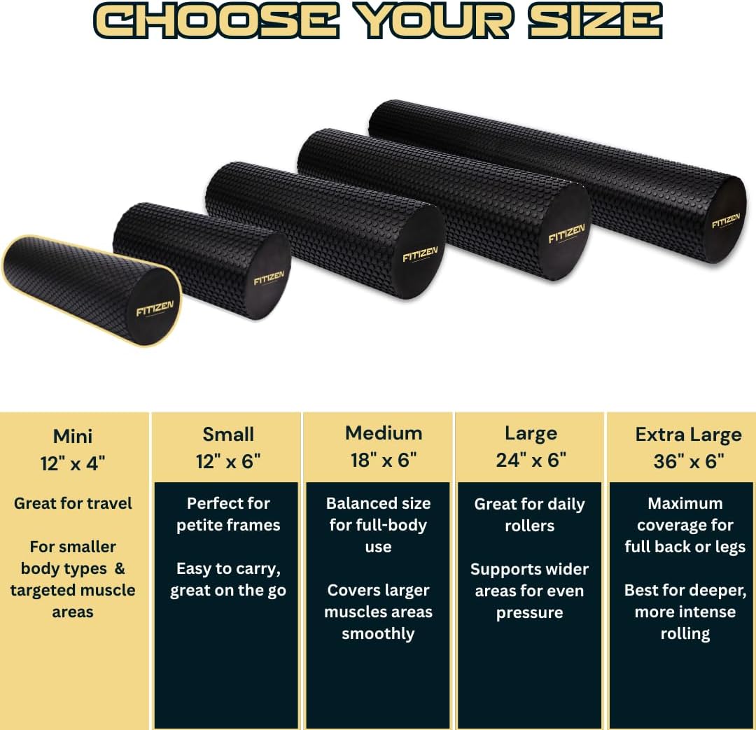 Fitizen Foam Roller – Muscle Massage Rehab Stiff Back Pain Physical Therapy Deep Tissue Firm Exercise Equipment Home Gym Stress Yoga Pilates for The Fit Citizen