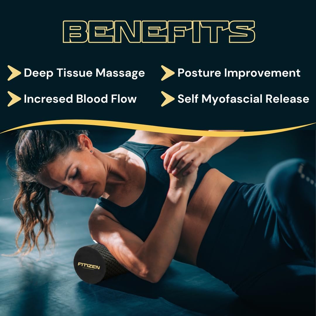 Fitizen Foam Roller – Muscle Massage Rehab Stiff Back Pain Physical Therapy Deep Tissue Firm Exercise Equipment Home Gym Stress Yoga Pilates for The Fit Citizen