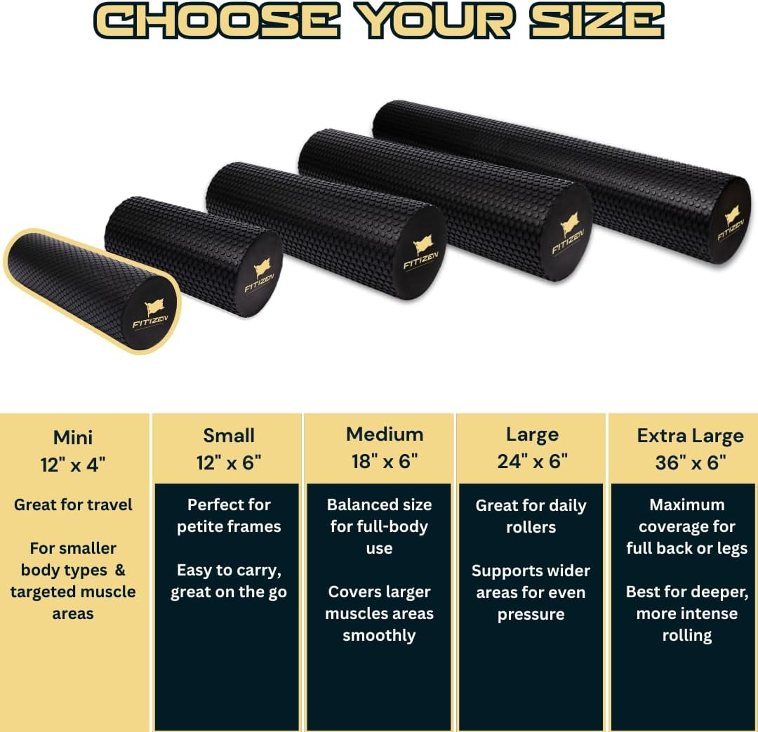 Fitizen Foam Roller – Muscle Massage Rehab Stiff Back Pain Physical Therapy Deep Tissue Firm Exercise Equipment Home Gym Stress Yoga Pilates for The Fit Citizen