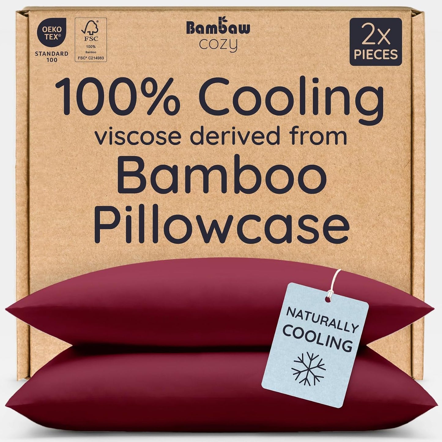 100% Viscose Derived from Bamboo Pillowcase Standard Size – Set of 2 Cooling Pillow Cases Standard Size, Breathable & Anti Acne Pillowcase, Cooling Pillow Cover, Envelope Closure (Sea Glass)