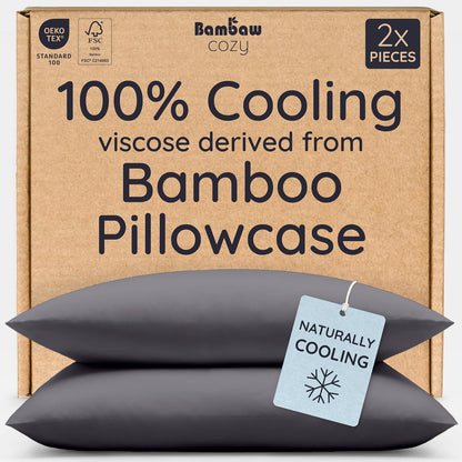 100% Viscose Derived from Bamboo Pillowcase Standard Size – Set of 2 Cooling Pillow Cases Standard Size, Breathable & Anti Acne Pillowcase, Cooling Pillow Cover, Envelope Closure (Sea Glass)