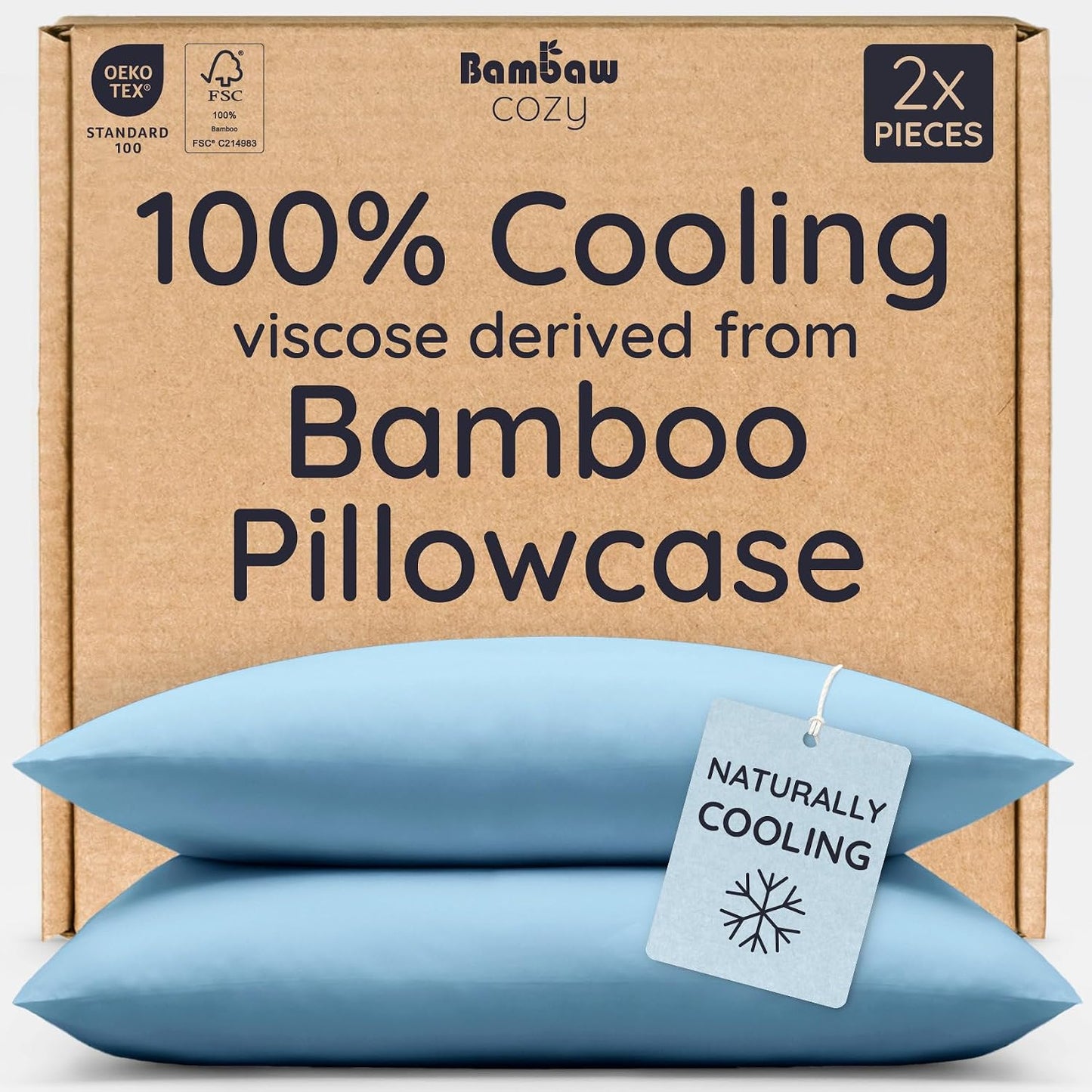 100% Viscose Derived from Bamboo Pillowcase Standard Size – Set of 2 Cooling Pillow Cases Standard Size, Breathable & Anti Acne Pillowcase, Cooling Pillow Cover, Envelope Closure (Sea Glass)
