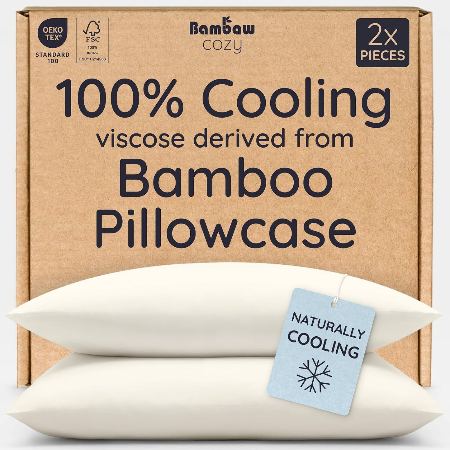 100% Viscose Derived from Bamboo Pillowcase Standard Size – Set of 2 Cooling Pillow Cases Standard Size, Breathable & Anti Acne Pillowcase, Cooling Pillow Cover, Envelope Closure (Sea Glass)