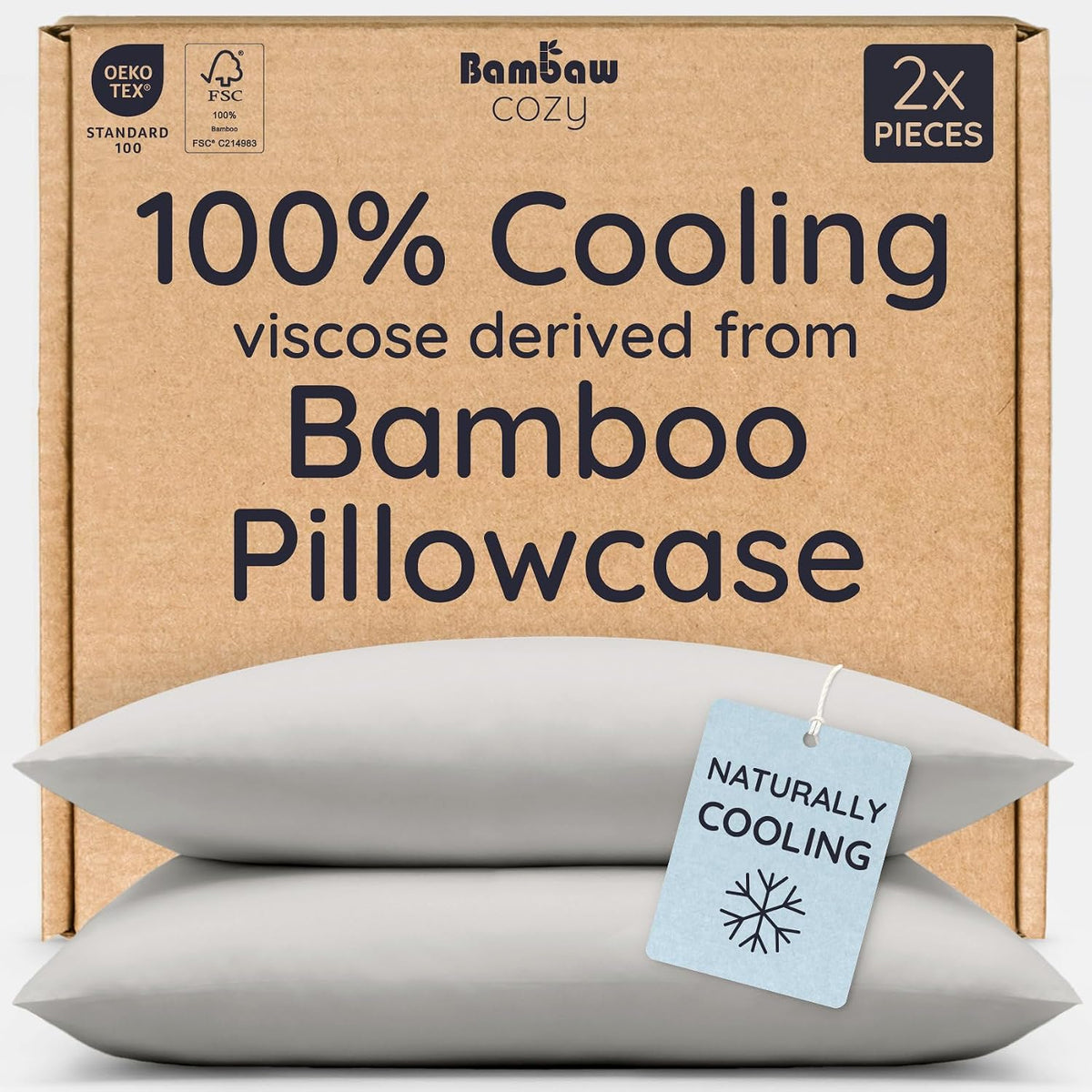 100% Viscose Derived from Bamboo Pillowcase Standard Size – Set of 2 Cooling Pillow Cases Standard Size, Breathable & Anti Acne Pillowcase, Cooling Pillow Cover, Envelope Closure (Sea Glass)
