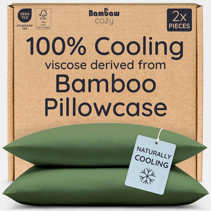 100% Viscose Derived from Bamboo Pillowcase Standard Size – Set of 2 Cooling Pillow Cases Standard Size, Breathable & Anti Acne Pillowcase, Cooling Pillow Cover, Envelope Closure (Sea Glass)