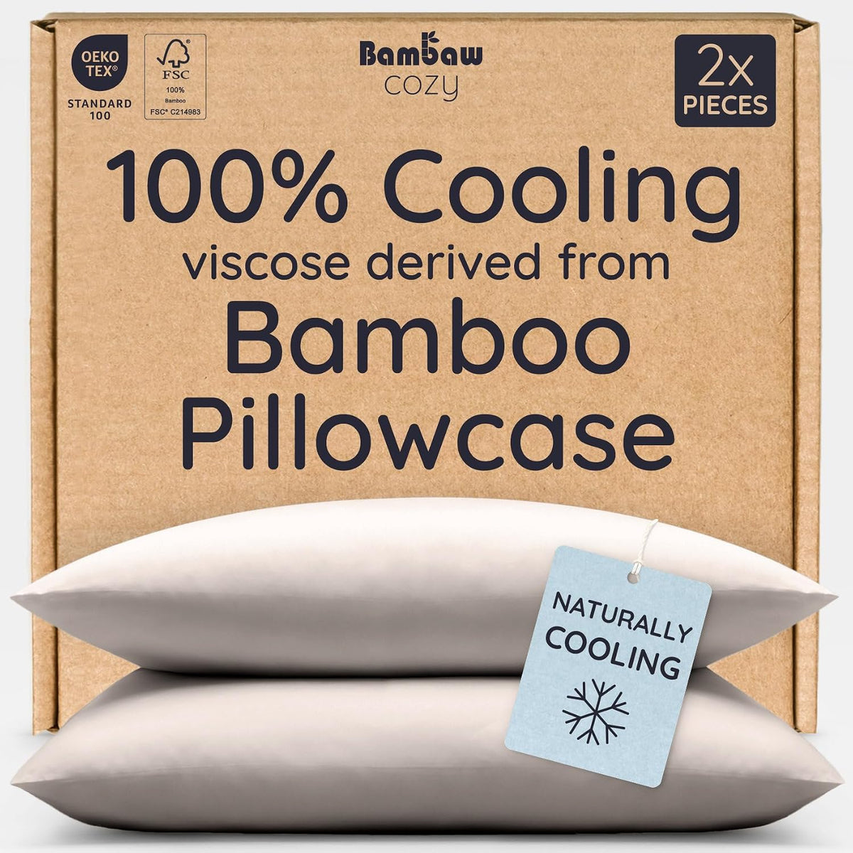 100% Viscose Derived from Bamboo Pillowcase Standard Size – Set of 2 Cooling Pillow Cases Standard Size, Breathable & Anti Acne Pillowcase, Cooling Pillow Cover, Envelope Closure (Sea Glass)