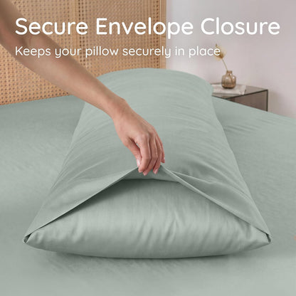 100% Viscose Derived from Bamboo Pillowcase Standard Size – Set of 2 Cooling Pillow Cases Standard Size, Breathable & Anti Acne Pillowcase, Cooling Pillow Cover, Envelope Closure (Sea Glass)