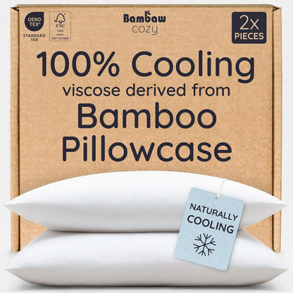 100% Viscose Derived from Bamboo Pillowcase Standard Size – Set of 2 Cooling Pillow Cases Standard Size, Breathable & Anti Acne Pillowcase, Cooling Pillow Cover, Envelope Closure (Sea Glass)