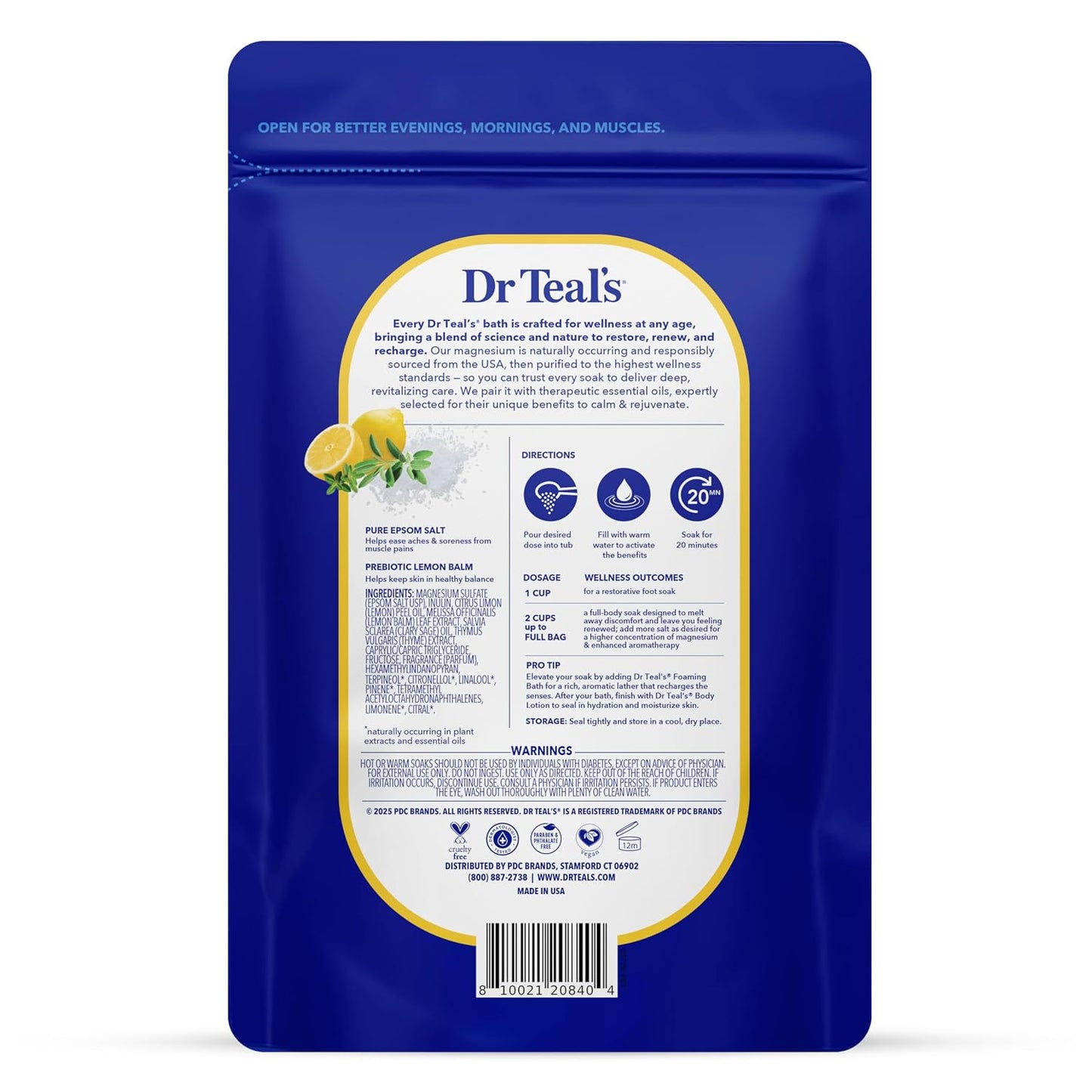 Pure Epsom Magnesium Salt Soak, Prebiotic Lemon Balm & Essential Oil, 3 lbs (Pack of 4)
