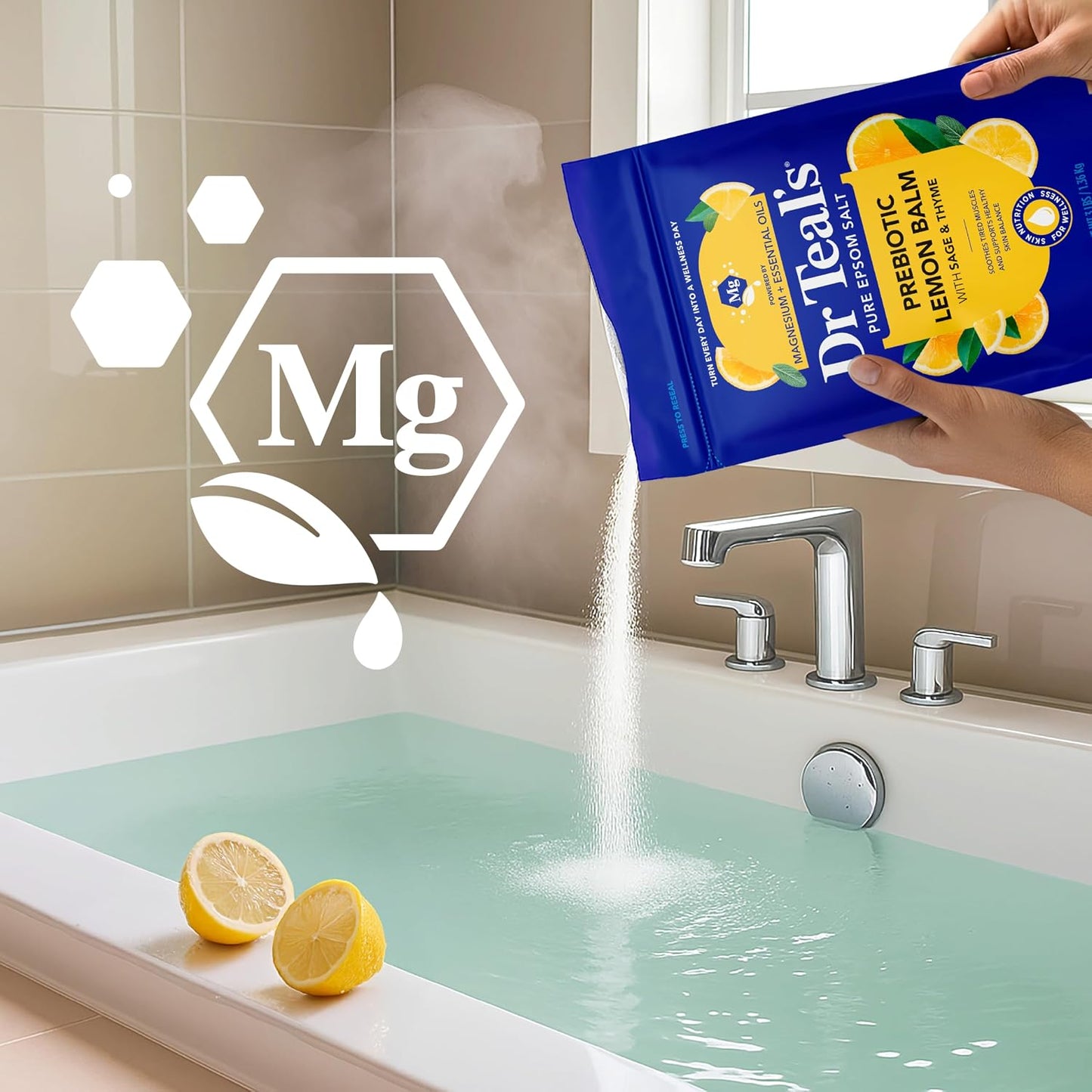 Pure Epsom Magnesium Salt Soak, Prebiotic Lemon Balm & Essential Oil, 3 lbs (Pack of 4)