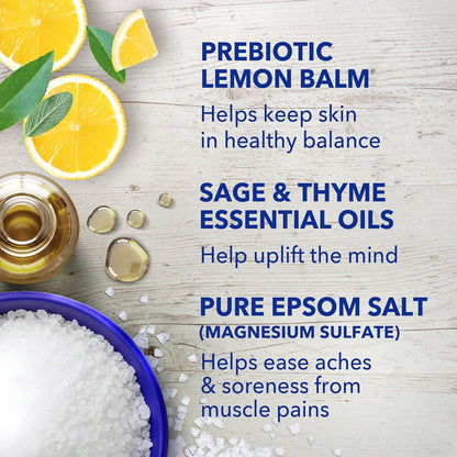 Pure Epsom Magnesium Salt Soak, Prebiotic Lemon Balm & Essential Oil, 3 lbs (Pack of 4)