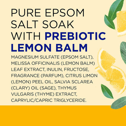 Pure Epsom Magnesium Salt Soak, Prebiotic Lemon Balm & Essential Oil, 3 lbs (Pack of 4)