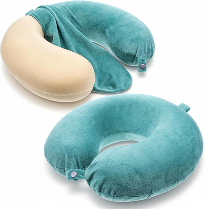 2 Pack Neck Pillow Covers with Zipper, Washable U Shaped Replacement Cover, Reusable Travel Pillow Cover, Soft Smooth Plush Fabric, Universal Fit Airplane Pillows Case