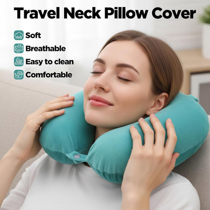 2 Pack Neck Pillow Covers with Zipper, Washable U Shaped Replacement Cover, Reusable Travel Pillow Cover, Soft Smooth Plush Fabric, Universal Fit Airplane Pillows Case