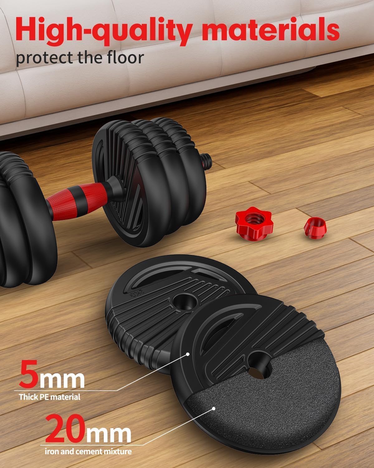 Adjustable Dumbbells,20/30/45/70/90lbs Free Weight Set | 5 in1 Dumbbell Set with Connector,Used as Barbell,Kettlebells,Push up Stand,Fitness Exercises for Home Gym Suitable Men/Women