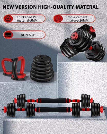 Adjustable Dumbbells,20/30/45/70/90lbs Free Weight Set | 5 in1 Dumbbell Set with Connector,Used as Barbell,Kettlebells,Push up Stand,Fitness Exercises for Home Gym Suitable Men/Women